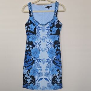 Boston Proper Light Blue and Dark Blue Floral Midi Dress